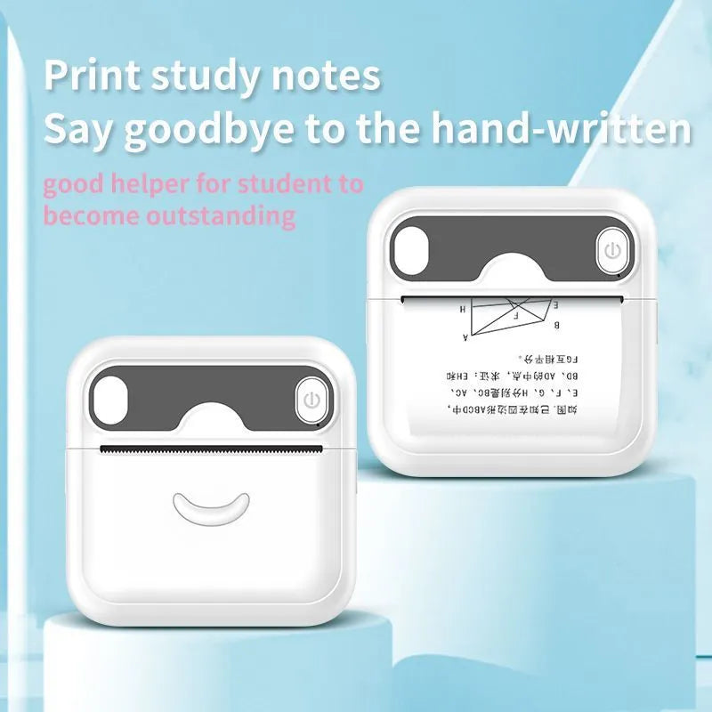 Portable Bluetooth thermal printer with 57x30mm paper rolls and 1000mAh battery, 85x54x8.44mm body