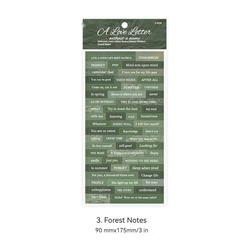 Four colour variations of 90x175mm English quotation stickers on Japanese paper with adhesive backing
