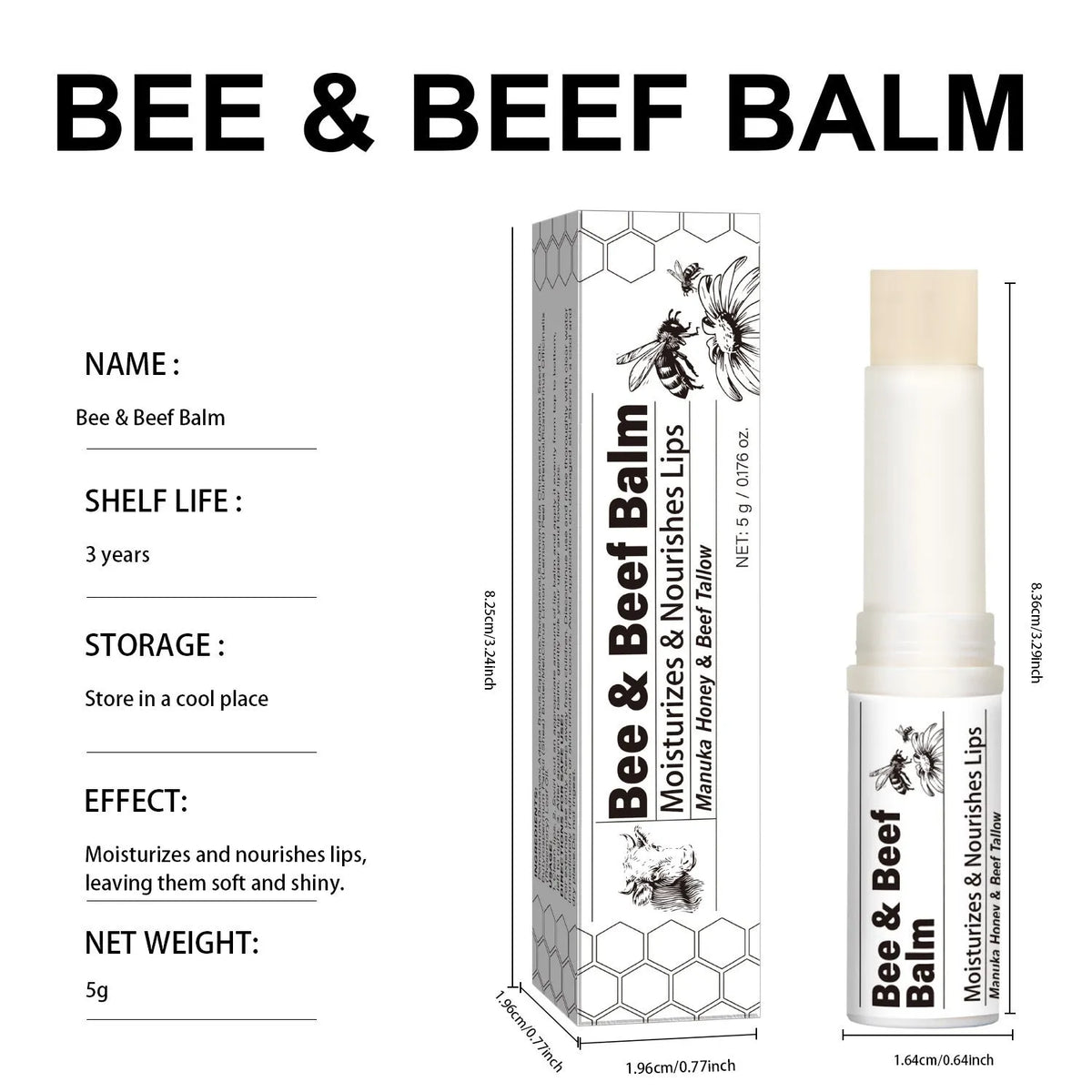 Beef fat lip balm 5g organic grass-fed butter moisturiser FP-B020 83mm x 19mm