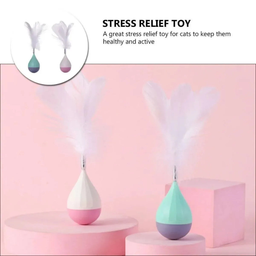 Green feather tumbler cat toy with aluminium alloy construction and goose feather attachment