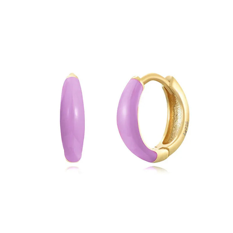 Geometric U-shaped epoxy oval curved earrings in multiple colours with silver needle copper construction