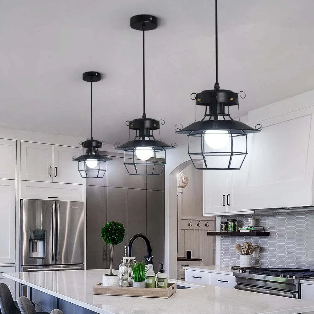 Iron retro single-head lantern-shaped droplight wall lamp with shade.