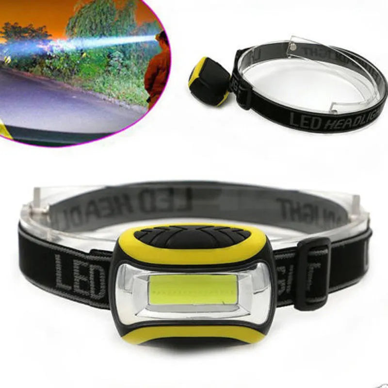 Yellow Major brand rechargeable LED headlamp with three speed settings.