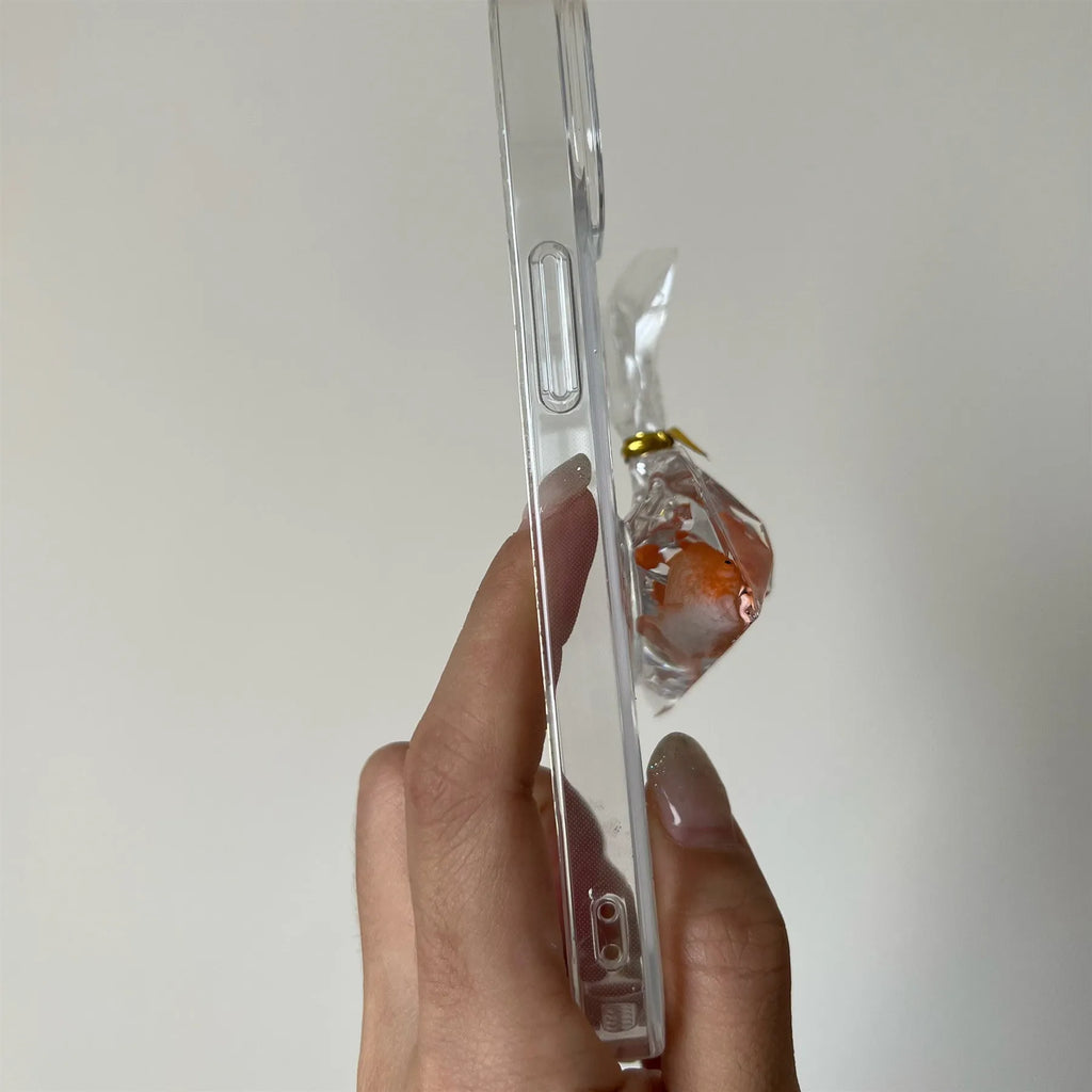 Transparent phone case with three-dimensional fish water bag cartoon design for iPhone