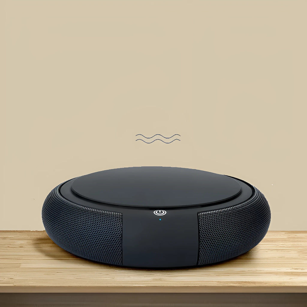 Portable car air purifier in black or white, ABS body, 155x42mm, USB powered, with negative ion function.