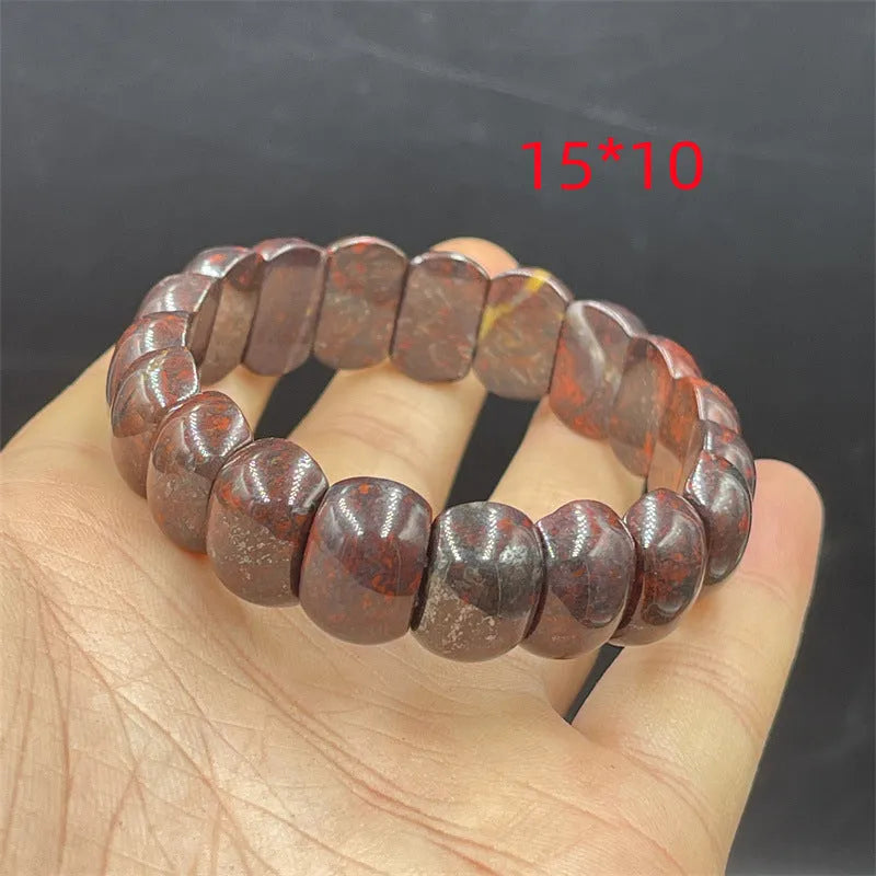 Bloodstone quartz rock jade bracelet showing tiger tooth, bamboo joint, lucky pendant, back of turtle, and cube sugar design options.