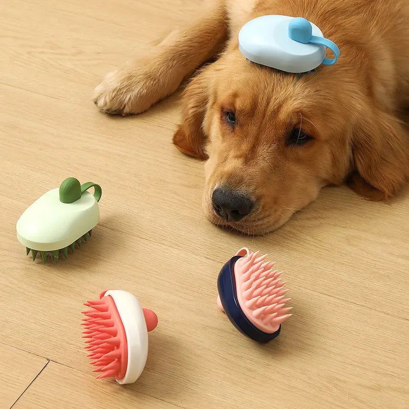 Handheld pet hair remover comb with soft silicone bristles in multiple colour options