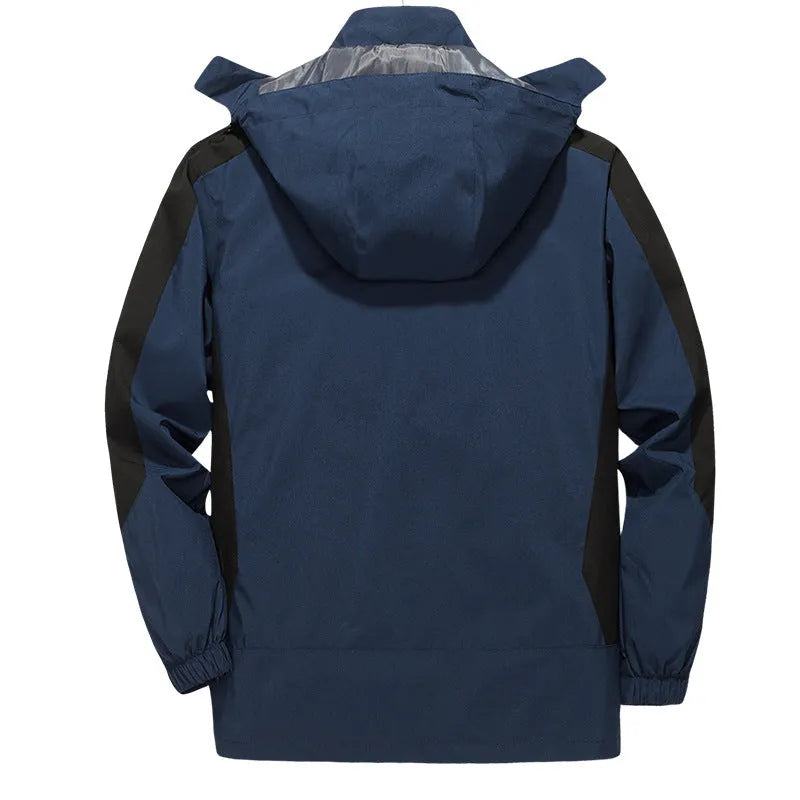 Men's windproof waterproof outdoor windbreaker thin jacket in grey solid colour cardigan style for hiking and camping