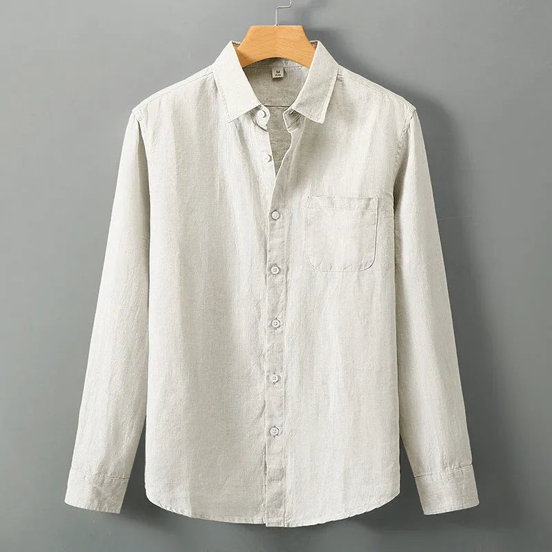 Linen long sleeve loose shirt Chinese style cardigan in solid colour with sun protection sleeves