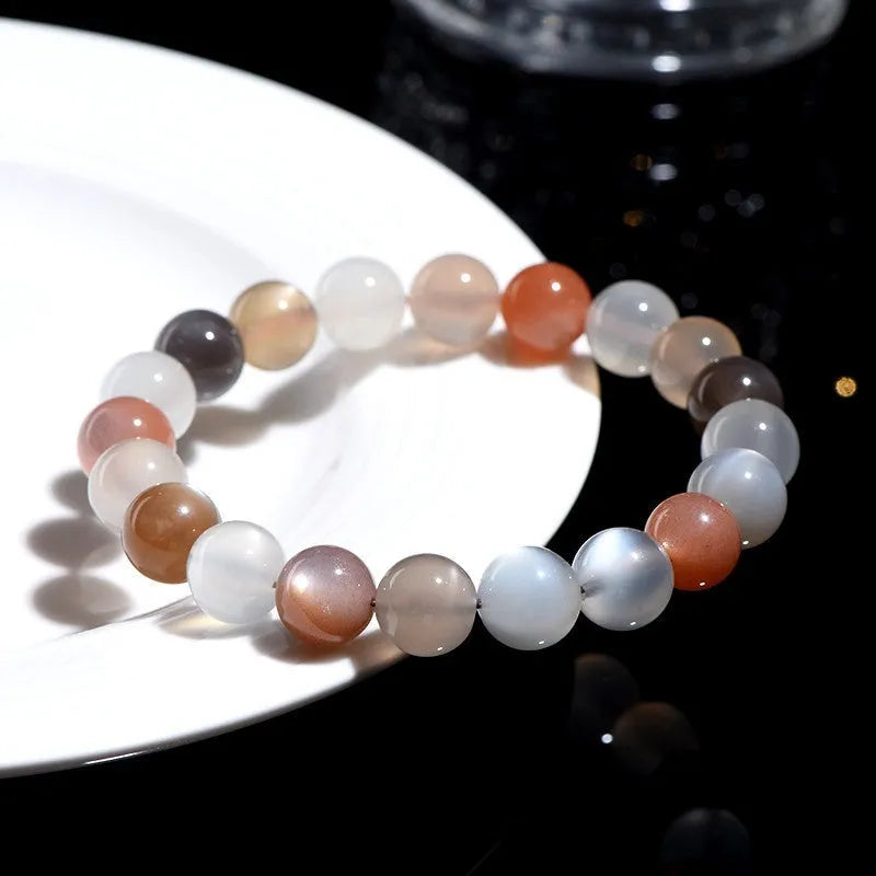 Natural colourful moonlight moonstone bracelet with 8mm single circle beads.