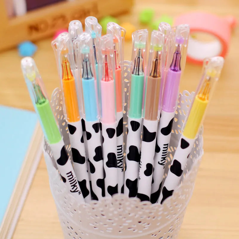 12-colour cow gel pen set with 0.38mm fine tip and plastic barrels