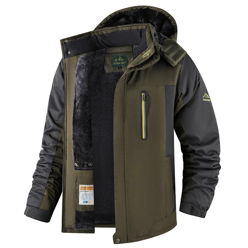 Men's fleece-lined thick winter jacket mid-length cotton-padded coat in 828 Black