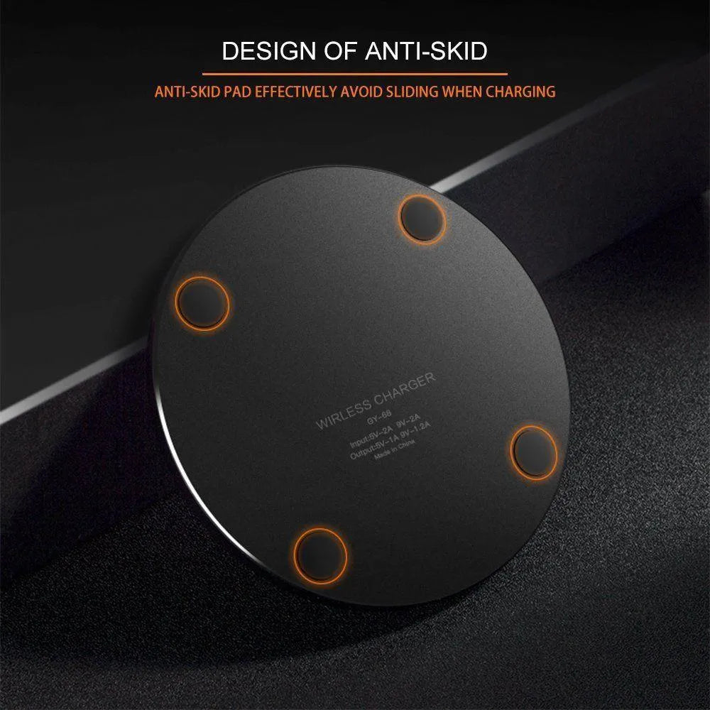 Black 9V QI wireless fast charging base with ultra-thin 6.5mm design