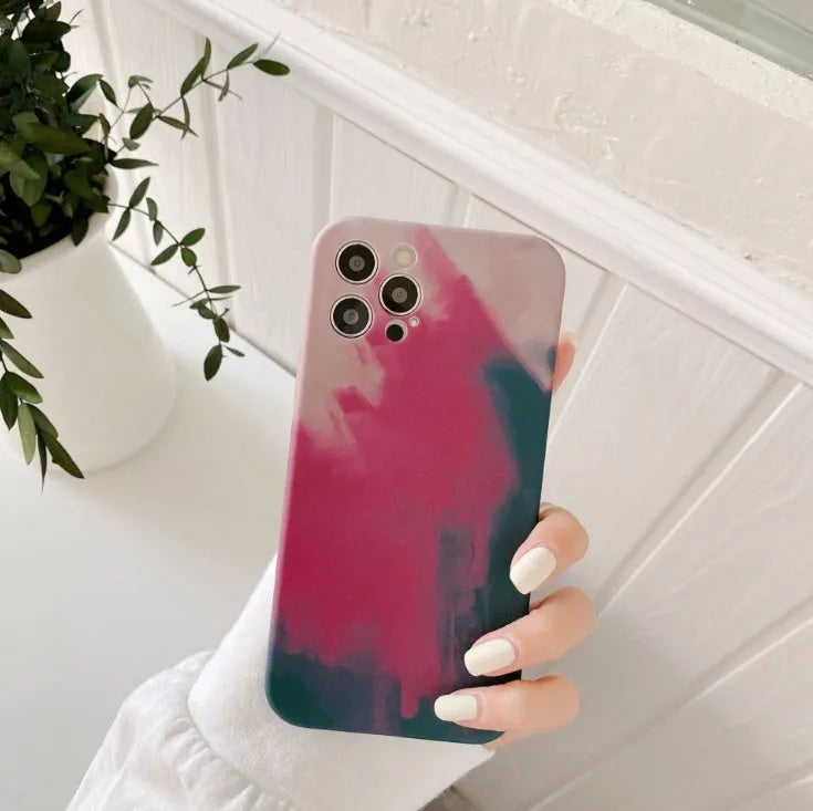 Soft silicone iPhone case with abstract gradient oil painting geometric pattern design
