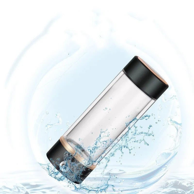Blue hydrogen water ionizer bottle 380ml with high borosilicate glass body and rechargeable base