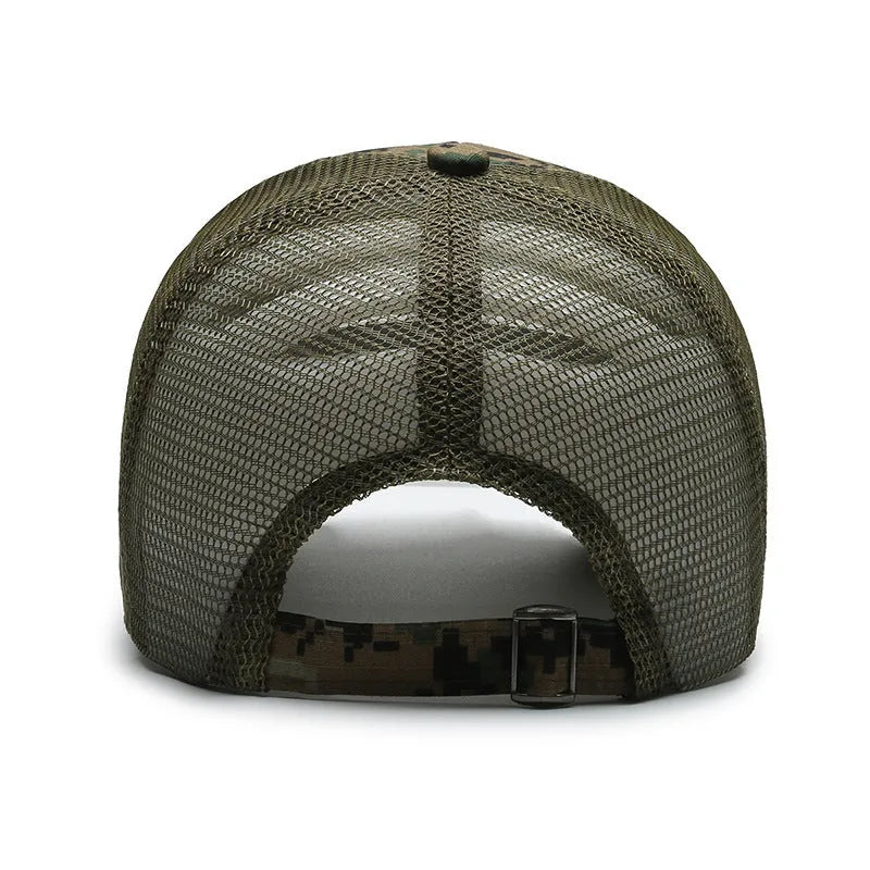 Adjustable tactical camouflage baseball hat with Velcro tear mark patches in dome style