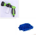 Green high-pressure foam spray gun with adjustable nozzle and attached water pipe for car and garden cleaning.