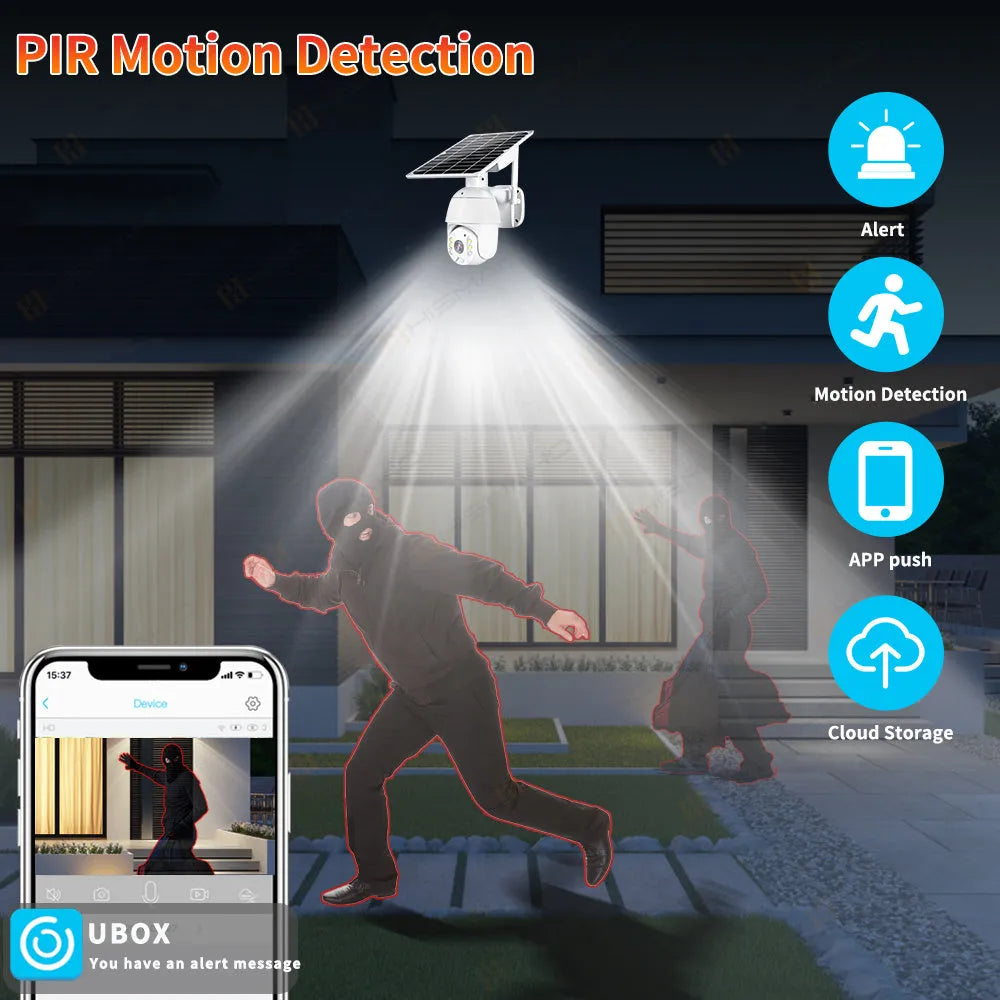4G LTE solar PTZ security camera with 1080P night vision in metal housing