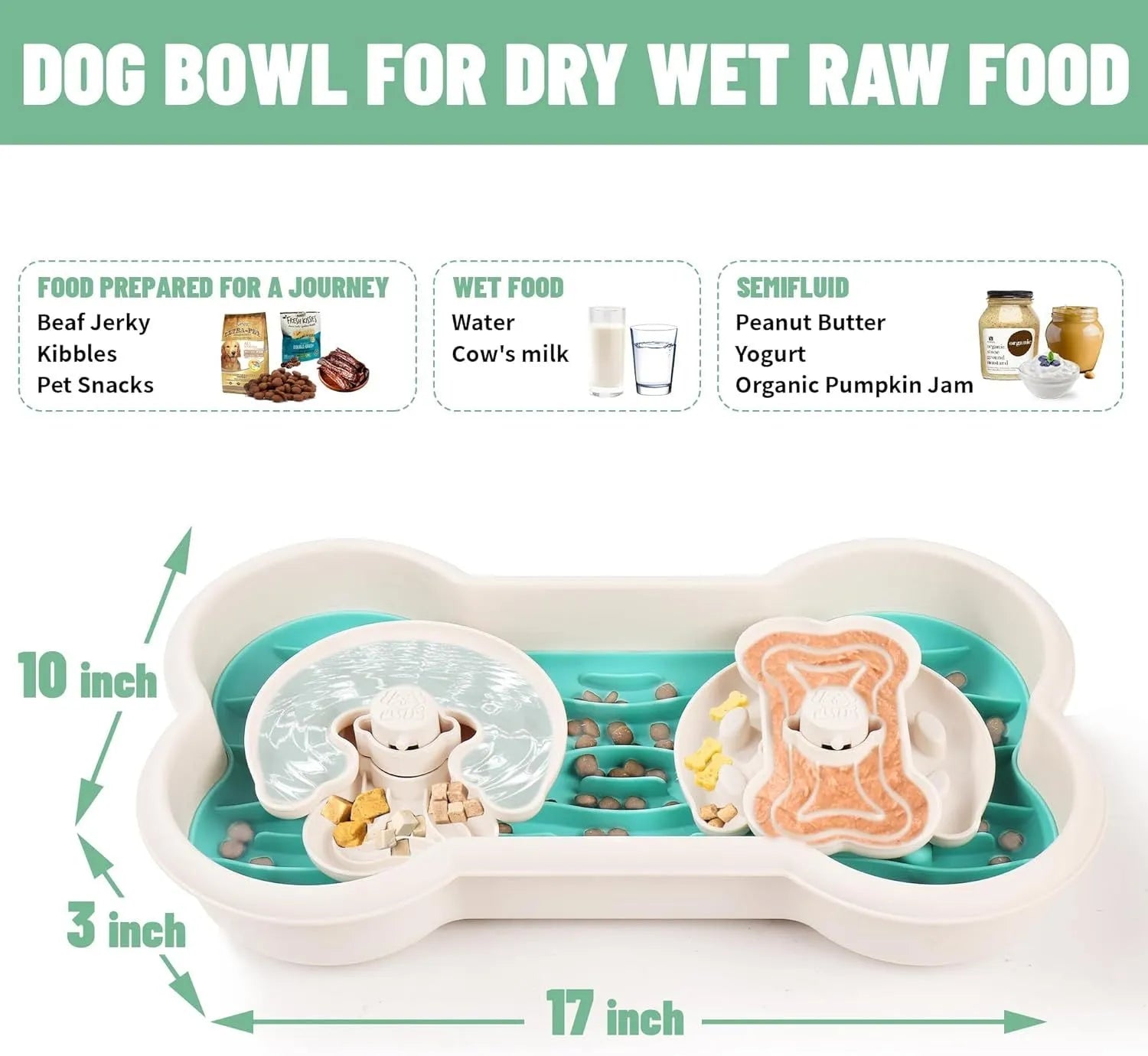 Large green slow feeder dog bowl with separable plates and anti-slip base for large breed dogs.