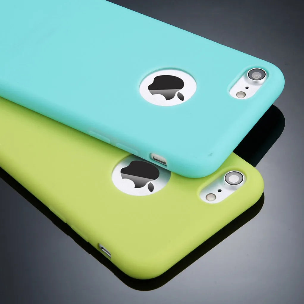 Soft silicon TPU phone case for iPhone in a choice of candy colours on a plain background