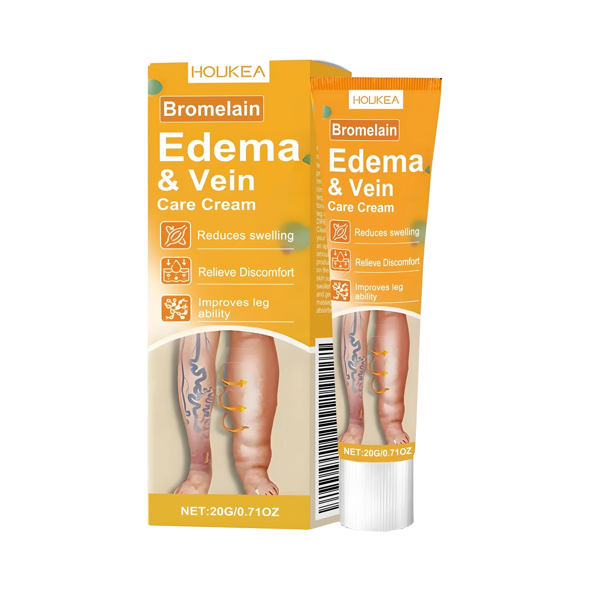 Leg soothing cream in 20g tube with bromelain and mint for cooling relief
