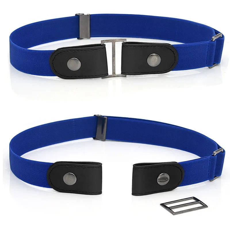 Imitation leather belt with square alloy buckle and car suture stitching on neutral background
