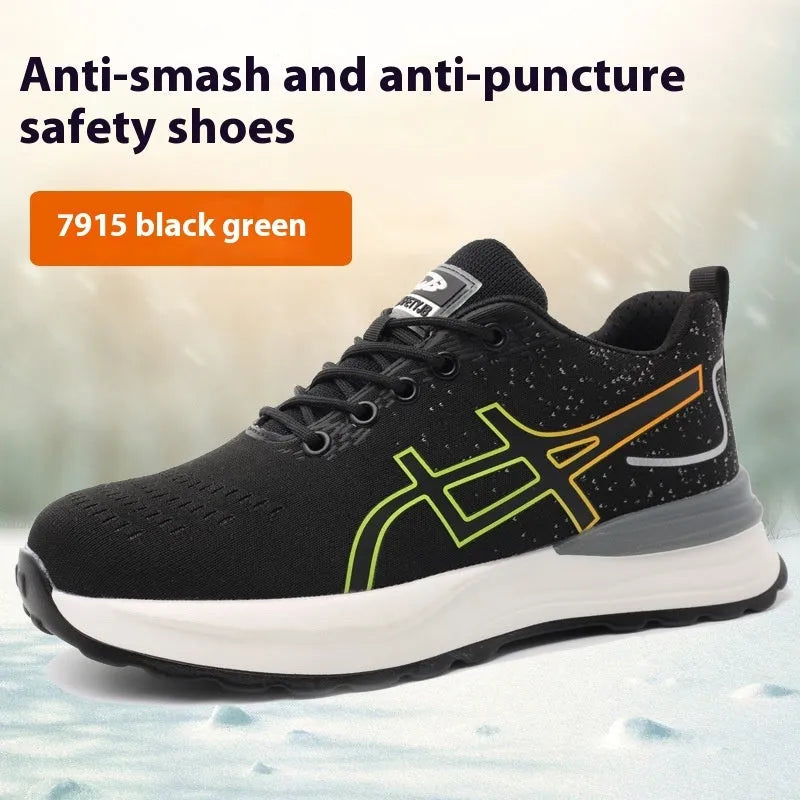 Lightweight brown leather safety work shoes with anti-smash and puncture-resistant sole.