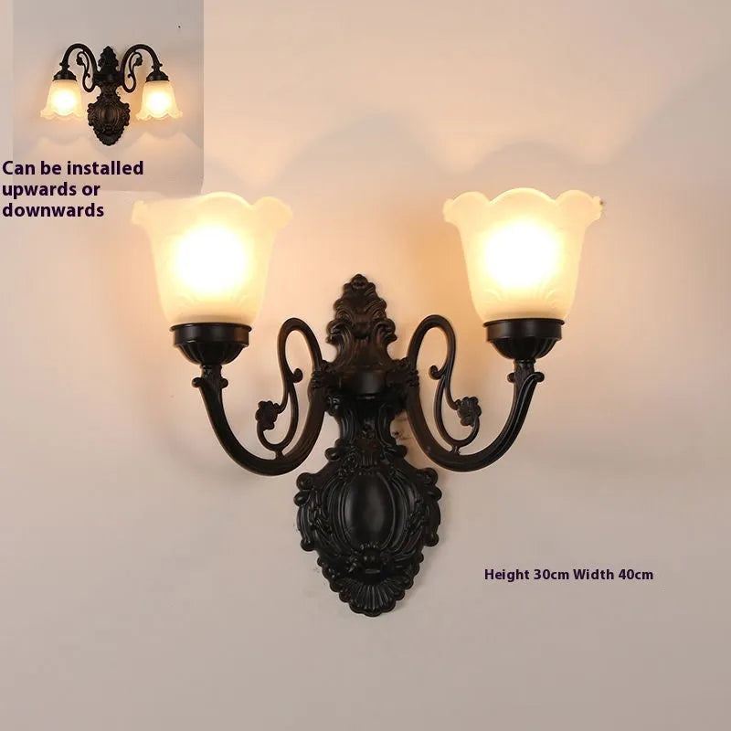 European American style wall lamp with zinc alloy body and glass lampshade, available in bronze finish