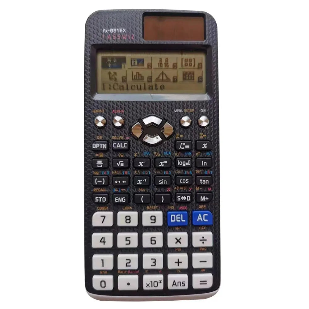 Multi Function Calculator for complex statistics with solar power and natural textbook display