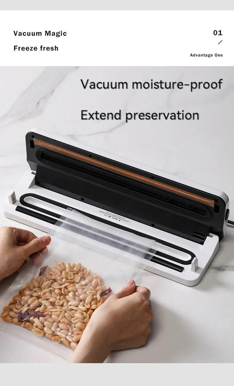 Small black automatic vacuum sealer machine for household food preservation with compact design