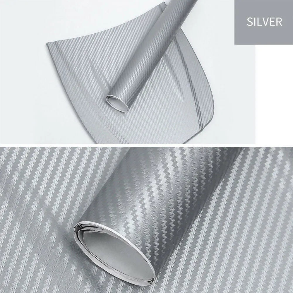 3D carbon fibre sticker roll for car decoration in multiple colours showing textured pattern