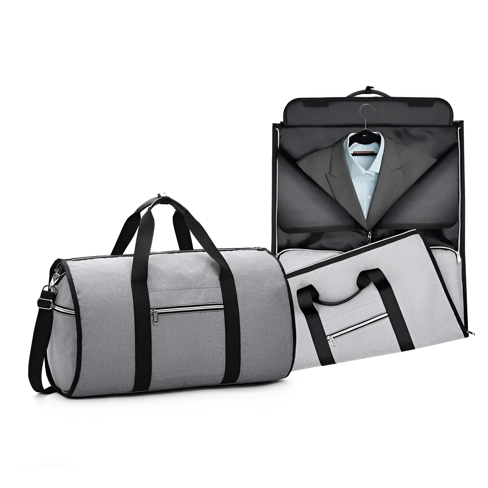 Medium-sized red cylinder travel bag with a zipper opening and carry handles.