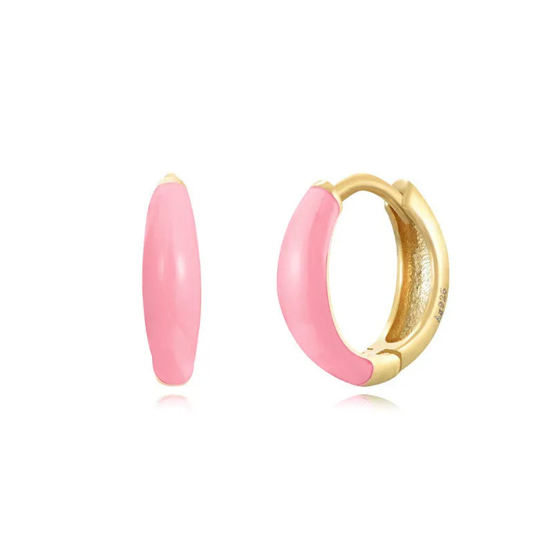 Geometric U-shaped epoxy oval curved earrings in multiple colours with silver needle copper construction