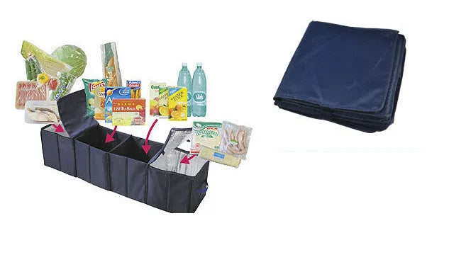 4-compartment foldable multipurpose car storage box in black oxford fabric, measuring 115x30x30cm