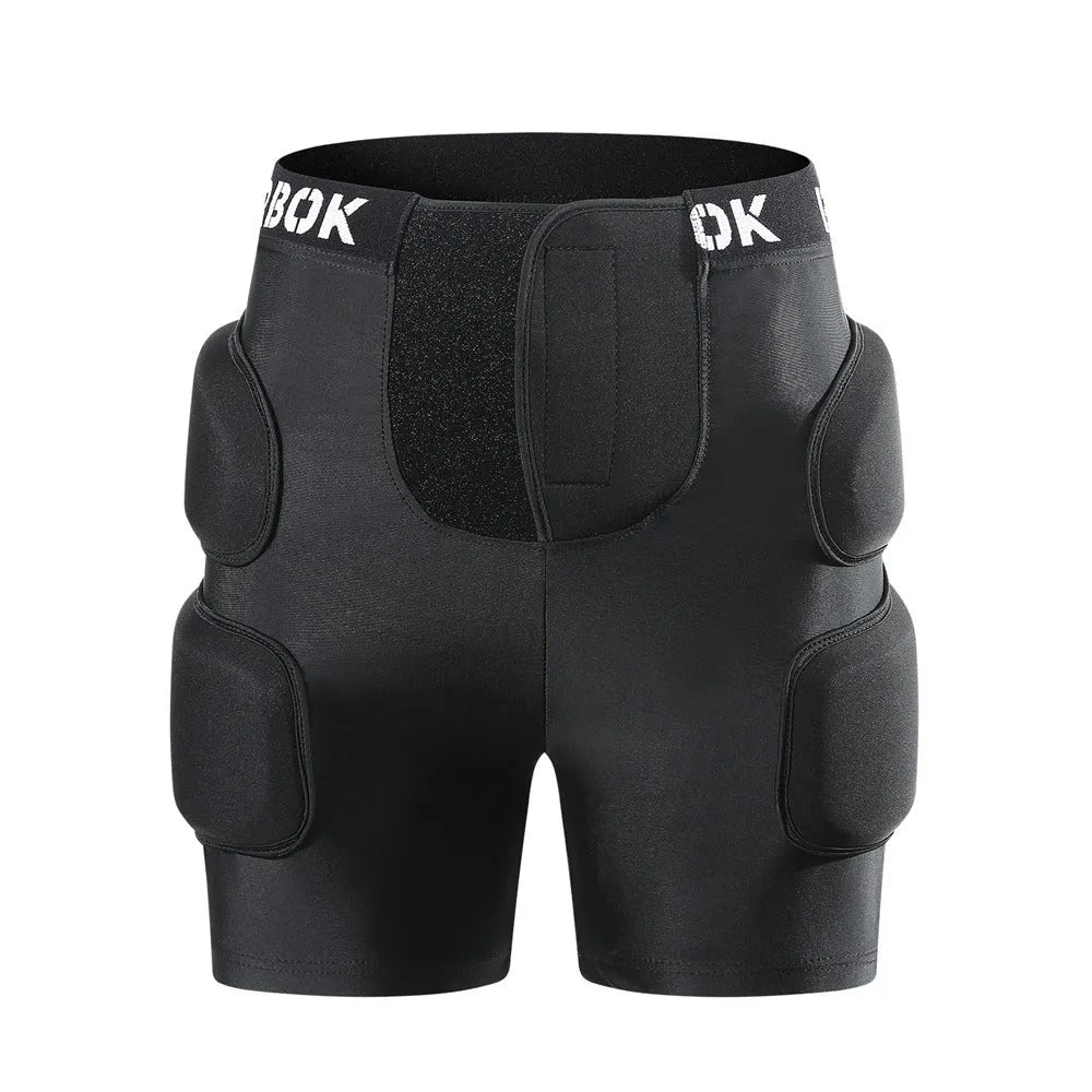 Black protective hip pad made of spandex and NBR foam for skating and skiing safety.