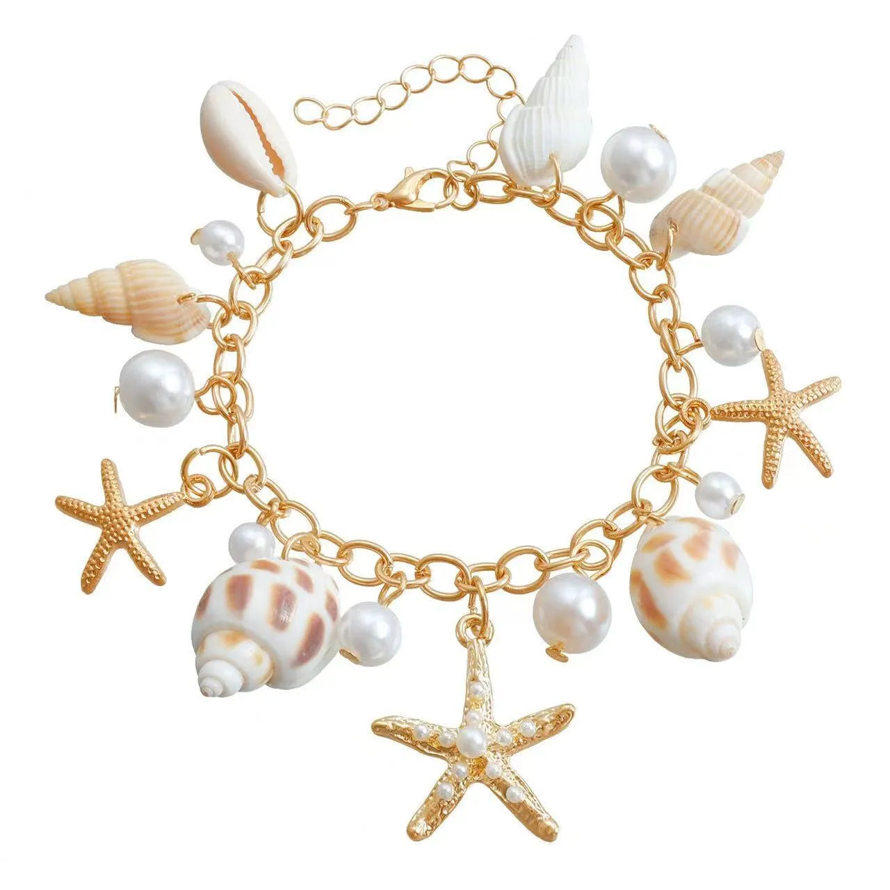 Women's alloy waist chain and matching bracelet with star shell designs for beach festival jewellery