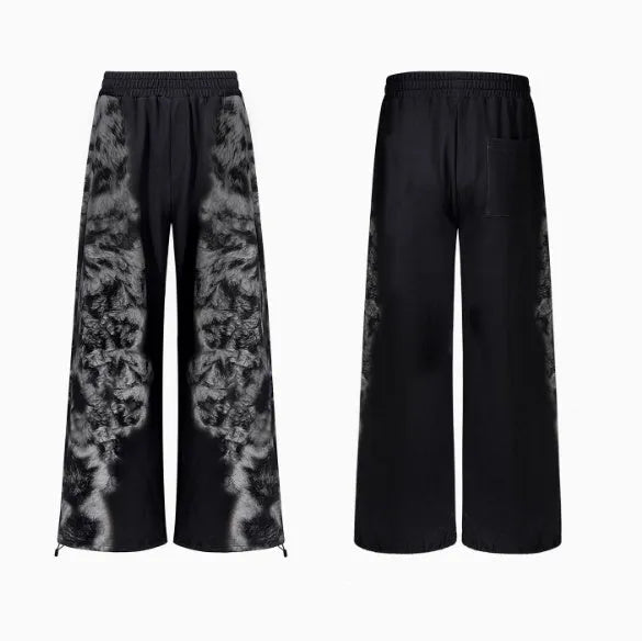 Printed loose trousers set with hoodie and seven-inch pants in polyester streetwear
