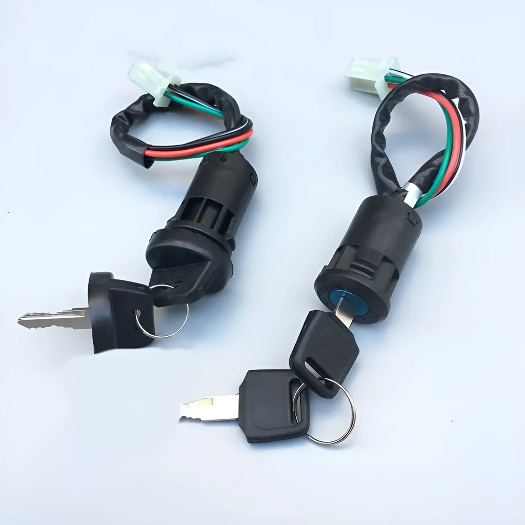 Waterproof electric car door lock with plastic housing, showing electrical terminals.
