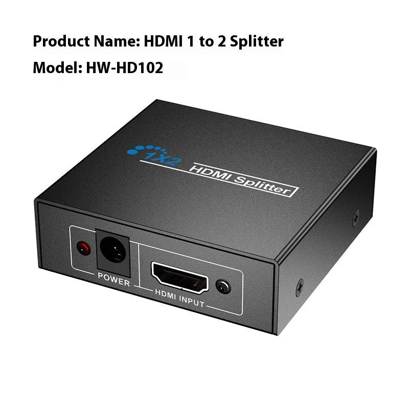 HDMI splitter device with one input and two output ports for 4K video distribution