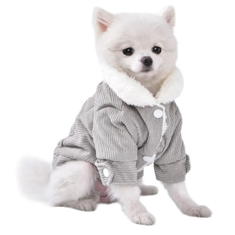 Grey lambswool winter vest for a dog, showing the wool lining and simple vest design.