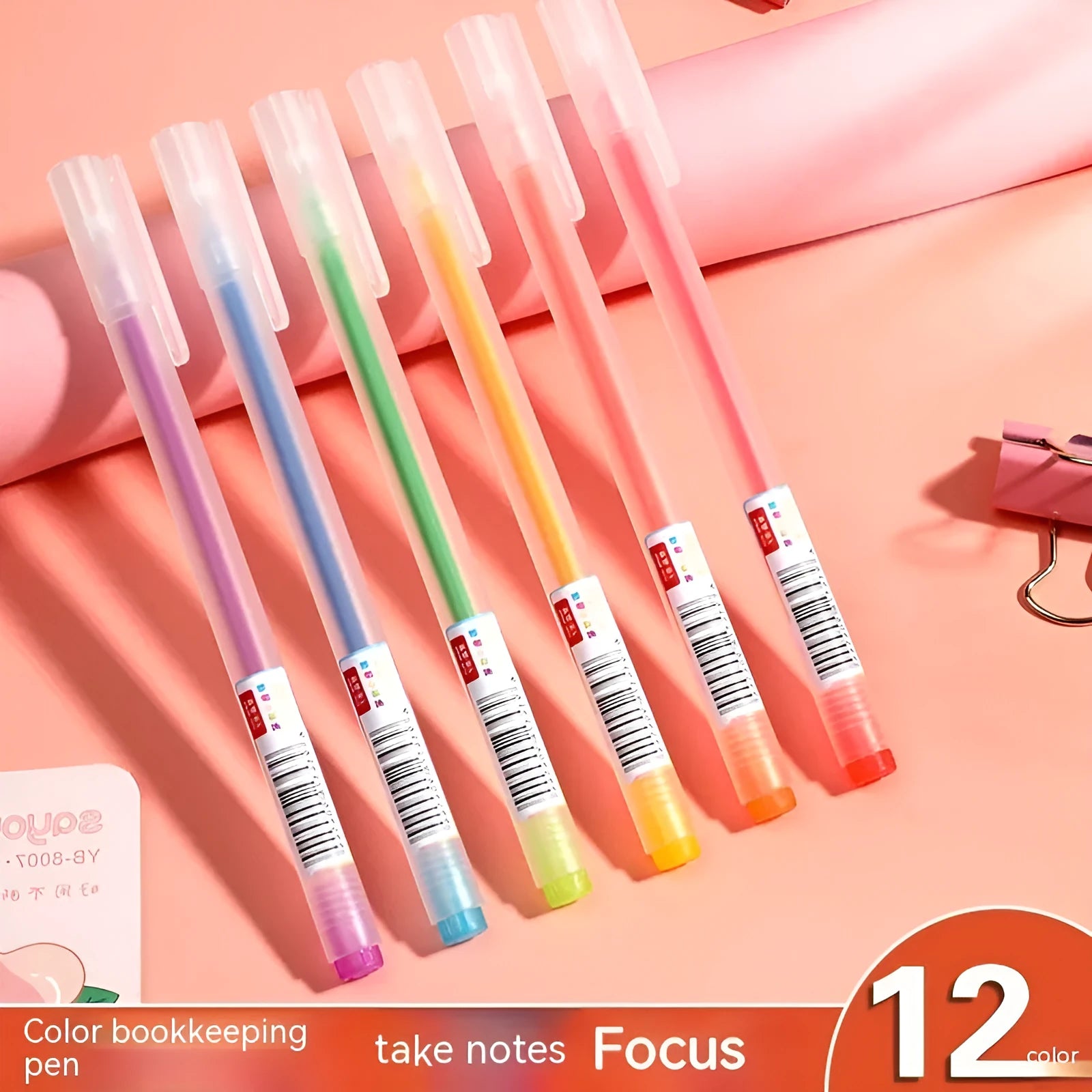 Box containing twelve coloured gel pens with 0.5mm fine tips for journal writing and organisation