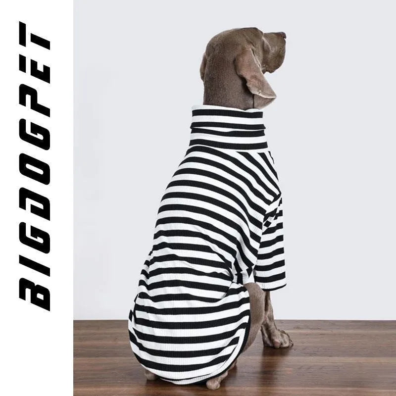 Black and white thin polyester inner coat for large dogs on size chart showing M to XXXL