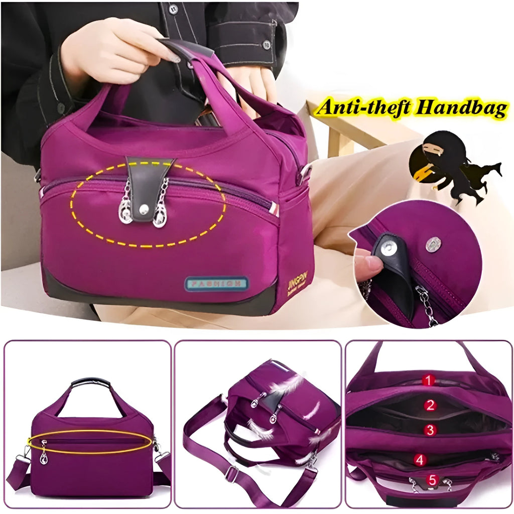 Women's anti-theft crossbody shoulder bag in Oxford cloth with multiple pockets and adjustable strap