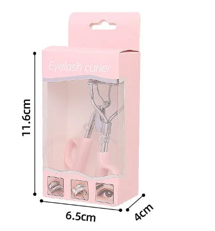 SUNFLOWER brand eyelash curler with A4 scissor handle showing pink and purple colour options