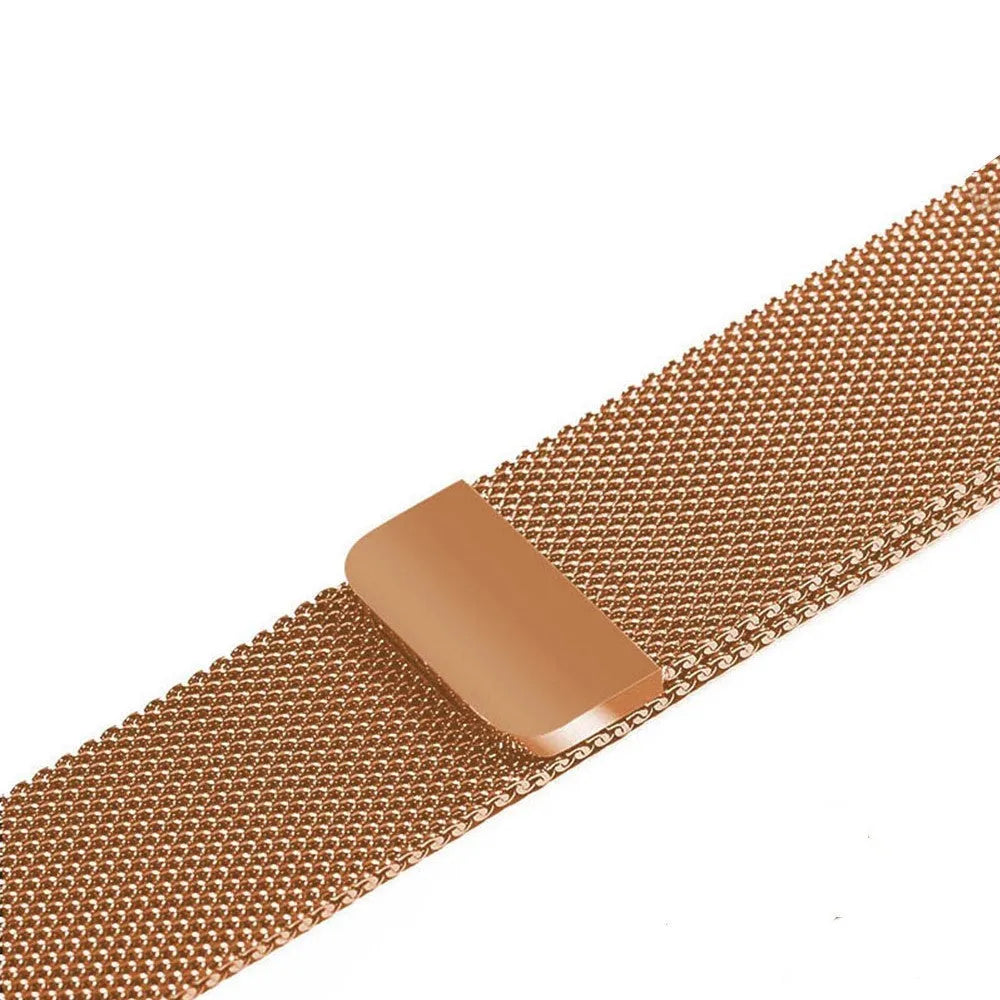 Stainless steel watch strap in silver shown attached to a watch with a 42mm case.