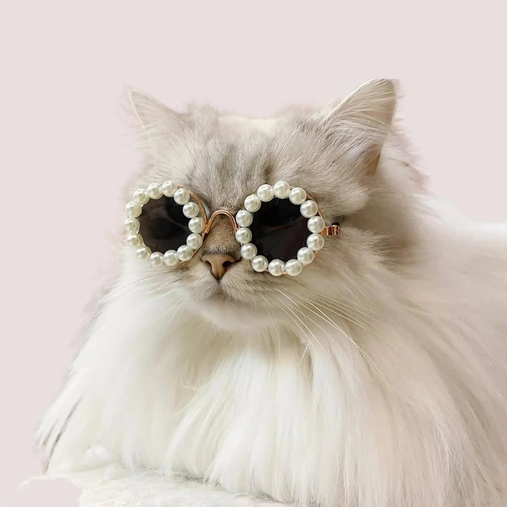 Pearl-rimmed round sunglasses for cats and dogs in multiple colours and sizes