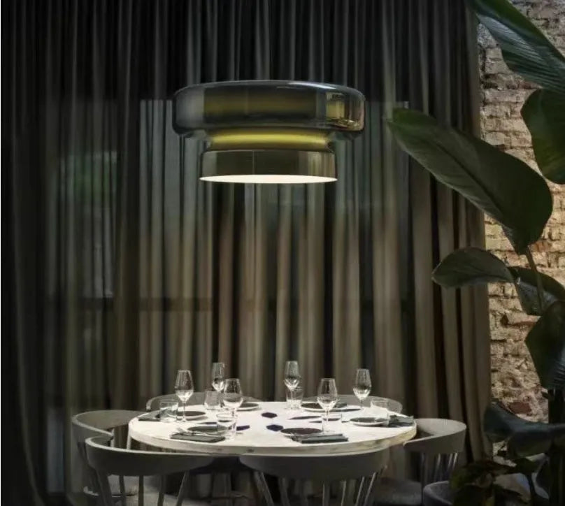 Modern glass chandelier light fixture with contemporary design and multiple colour options