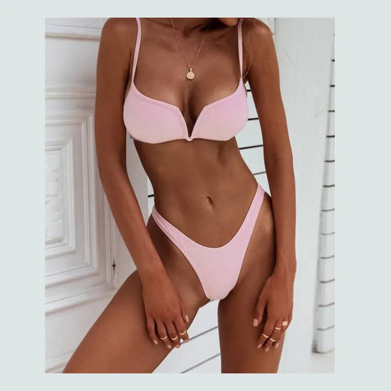 Thong bikini women swimsuit polyester low waist with side tie in black colour