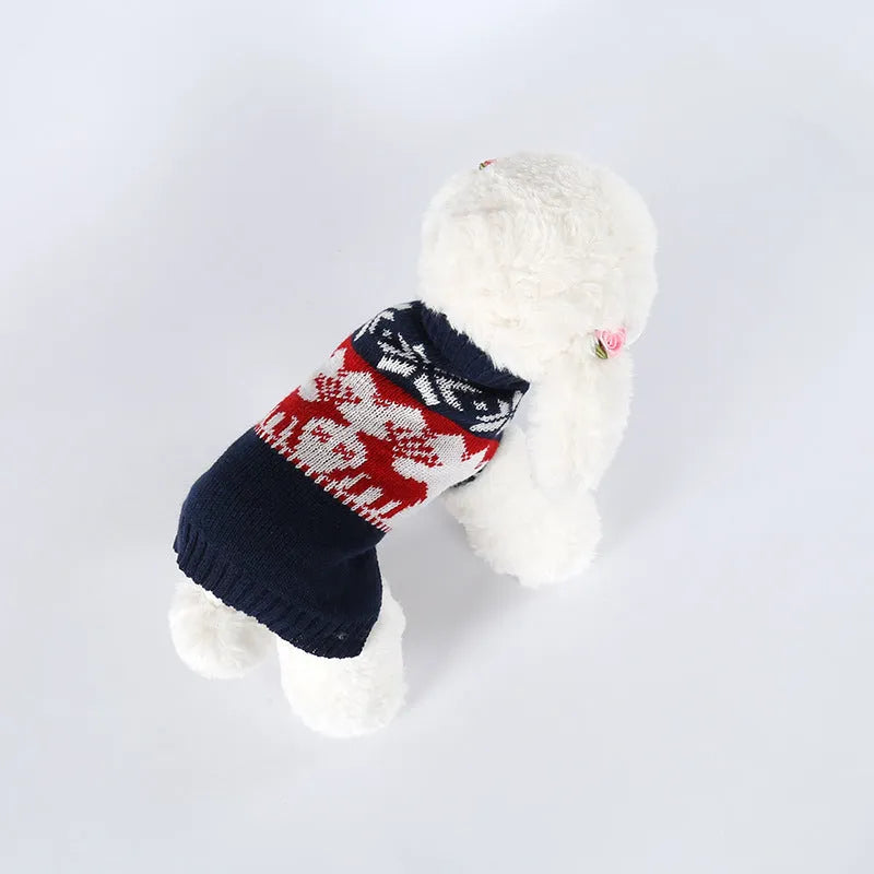 Navy blue Christmas dog knitted sweater for small to medium pets