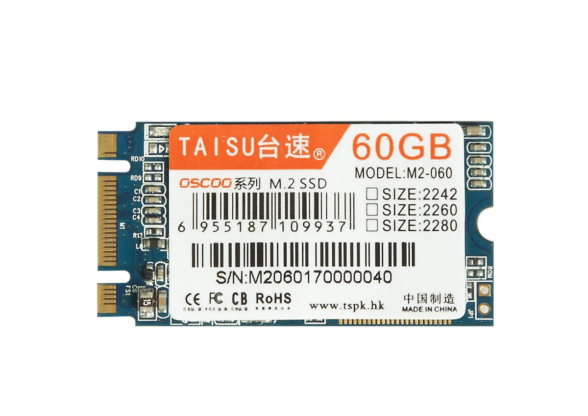 TAISU M.2 NGFF SSD with 60GB, 120GB, and 240GB capacities and 2242, 2260, 2280 length options